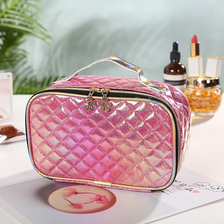 Thời Trang Mới Pu Di Động Hộp Đựng Mỹ Phẩm Túi Trang Điểm Lưới Vuông Nữ Bảo Quản Túi Giặt