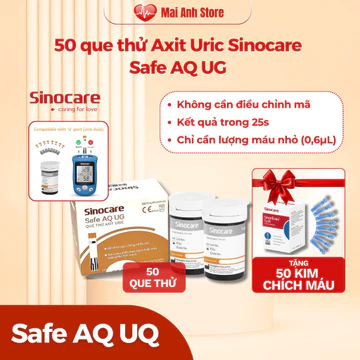 Mẫu mới 50 que thử Axit Uric cho máy Sinocare Safe AQ UG + Tặng kim chích máu