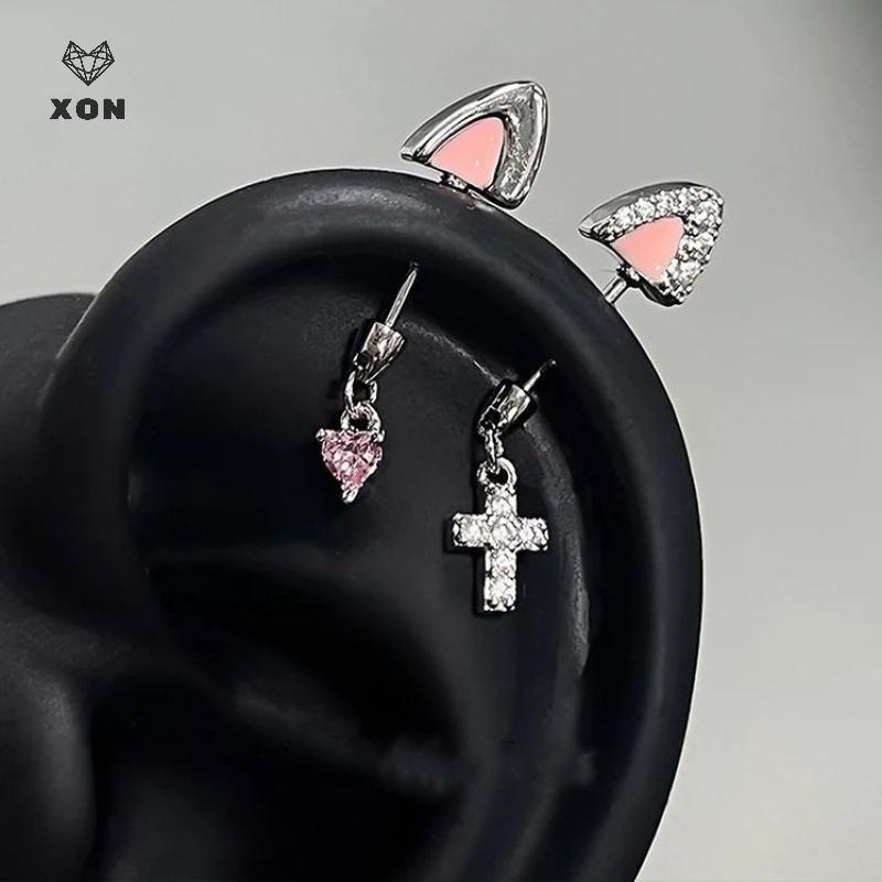 [XON] 1 Chiếc Tai Mèo Hình Flash Zircon Trái Tim Mặt Dây Chuyền Xương Tai Bông Tai Móng Tay Cho Nữ Phụ Kiện Xuyên Cơ Thể Hợp Thời Trang [Mina]