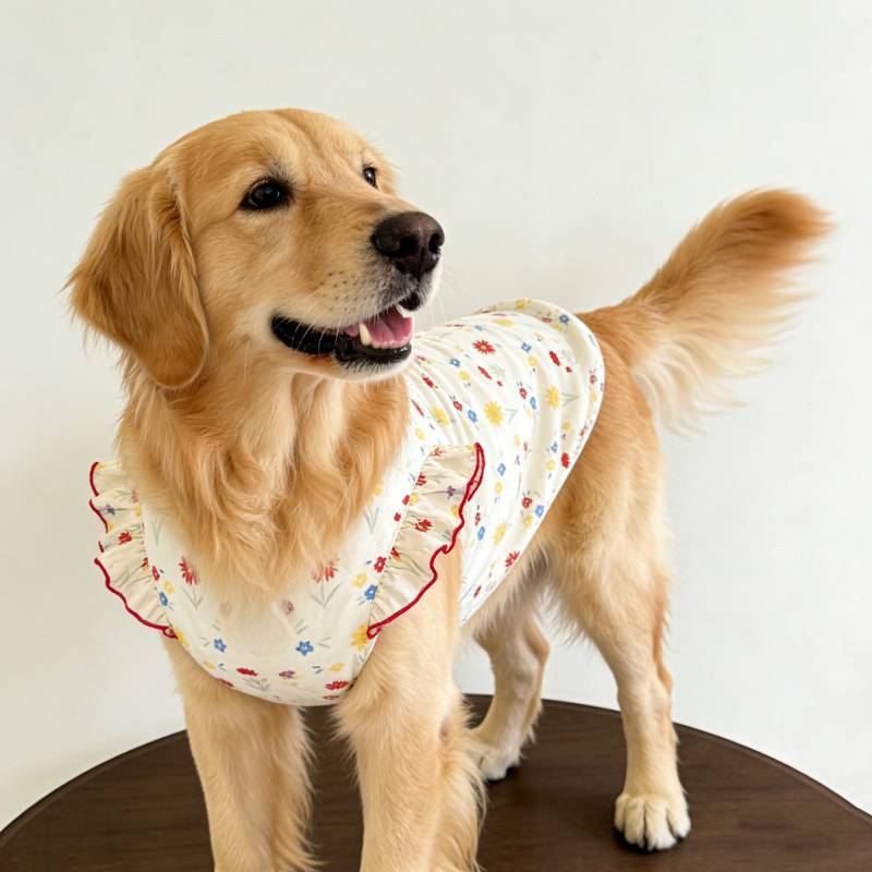 【Ready Stock】 Pet Dog Clothes Floral Flounce Super Cute Sweet Thin Vest Golden Retriever Spring and Summer Refreshing Clothing LP9x