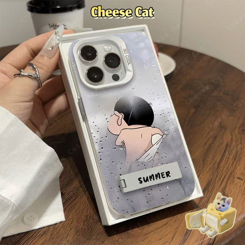 Hài hước Shin Ốp Sáng Tạo Sương Mù Cho iPhone 15 14 13 12 11 16 17 Pro Max 16E Xs Max XR 7Plus Vỏ Có Giá Đỡ Kim Loại
