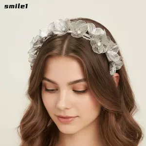 SMILE Flower Headband, Trang Sức Đảng Mũ Cô Dâu Băng Đô, Màu Vàng Công Nghiệp Nặng Hoa Tóc Bóng Đảng