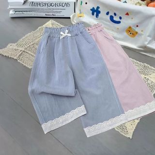 Bé Gái Ngọt Nơ Ren Khâu Quần Mùa Hè Thường Ngày Mỏng Phong Cách Phù Hợp Với Nhẹ Trẻ Em Bé