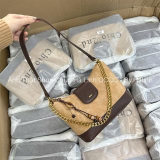Túi Chio Kẹp Nách Trần Trám Kèm Charm Hạt Mix Đế Nâu Kèm Quai Da