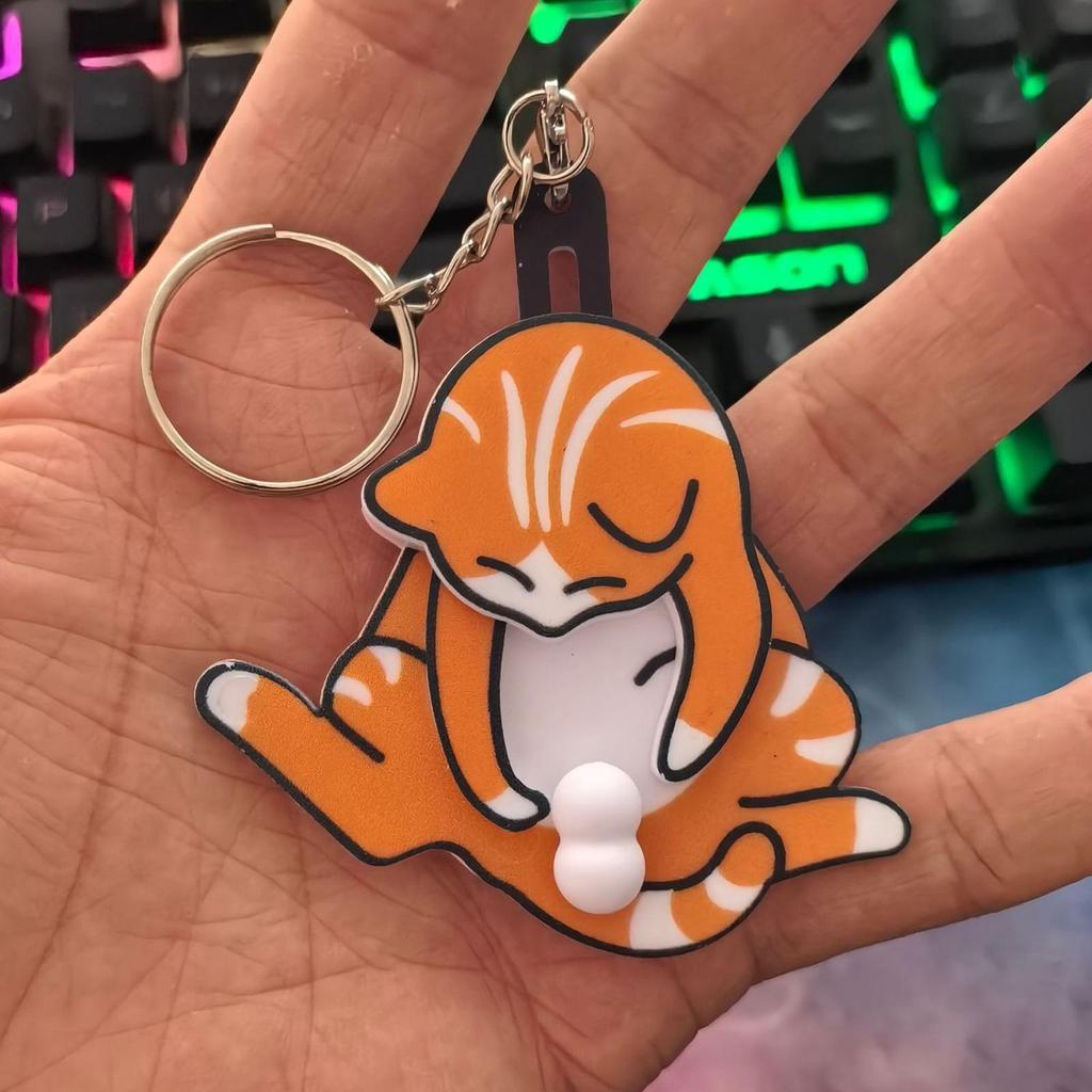 Sáng Tạo Kéo Chơi Trứng Mèo Móc Khóa Fidget Đồ Chơi Vui Nhộn Xoay Acrylic Túi Mặt Dây Chuyền Cho Trẻ Em Quà Tặng