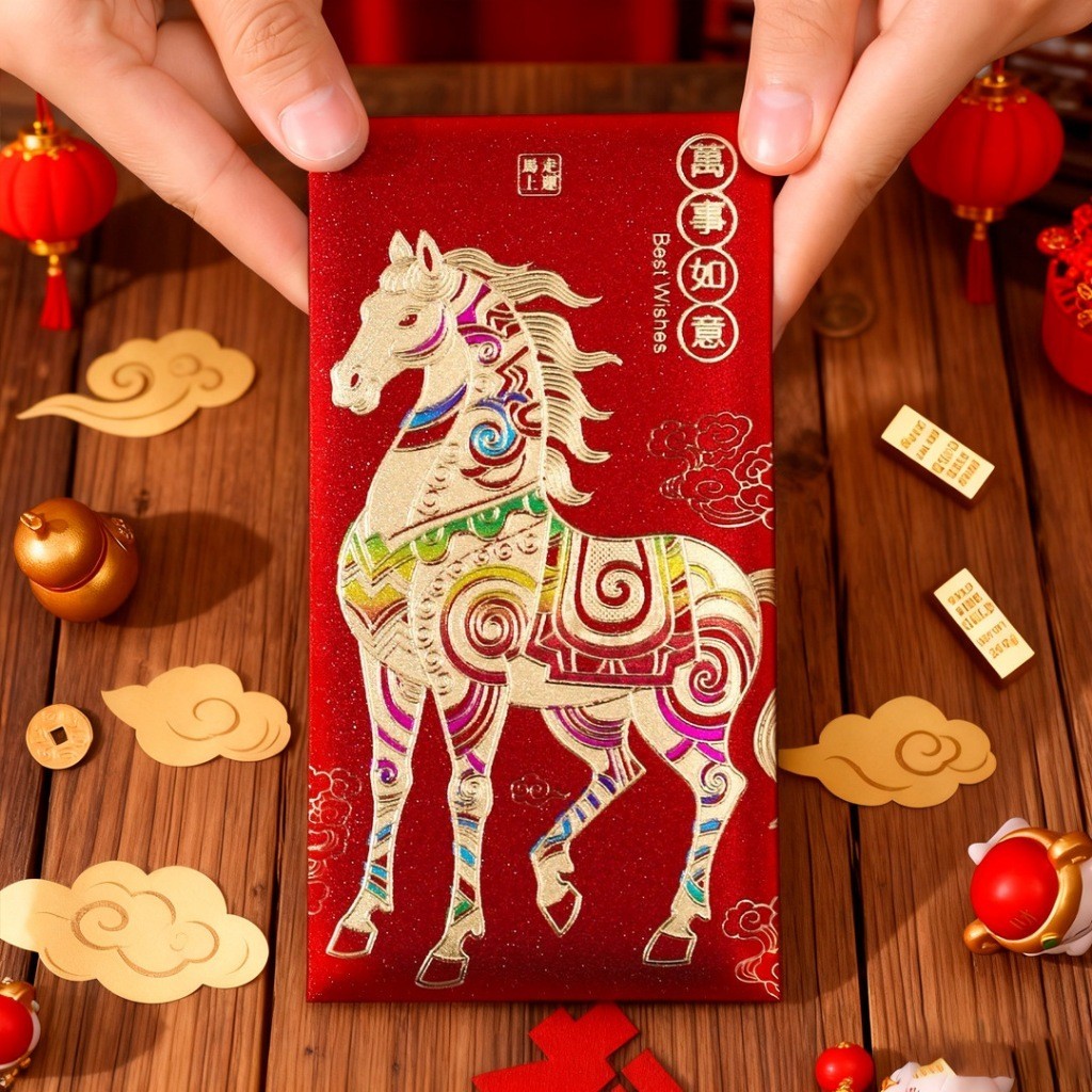 Bao Lì Xì Kim Mã Cát Tường - 1 Set 6 Cái Ánh Kim