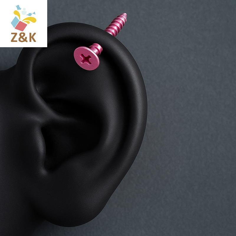 ZK Mới Thời Trang Màu Hồng Ốc Vít Thép Không Gỉ Xương Tai Móng Tay Hợp Thời Trang Bông Tai Cho Nữ Body Piercing Accessorie VN