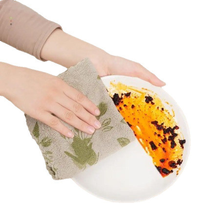 Nhà bếp mới Chuyên dụng thấm nước không dầu Đĩa vải in màu xanh lá cây Bàn lau chống chảy Rag Coral Fleece SK