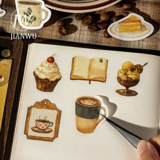 JIAWU Trà Uống Ngày Series Vintage Bánh Cà Phê Phong Cảnh Chất Liệu Cắt Dán Thêu Sò Nhãn Dán Sáng Tạo Tạp Chí Văn Phòng Phẩm
