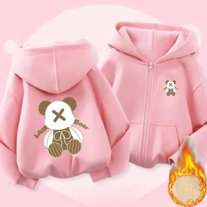 Trẻ em hoạt hình dễ thương Zip Áo Hoodie lông cừu có mũ trùm đầu Áo khoác hàng ngày ấm cúng