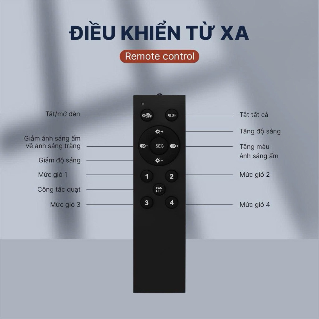 Quạt trần đèn LED 3 chế độ sáng, gắn đuôi E27, có điều khiển từ xa gió mát, ánh sáng dịu, dễ lắp đặt