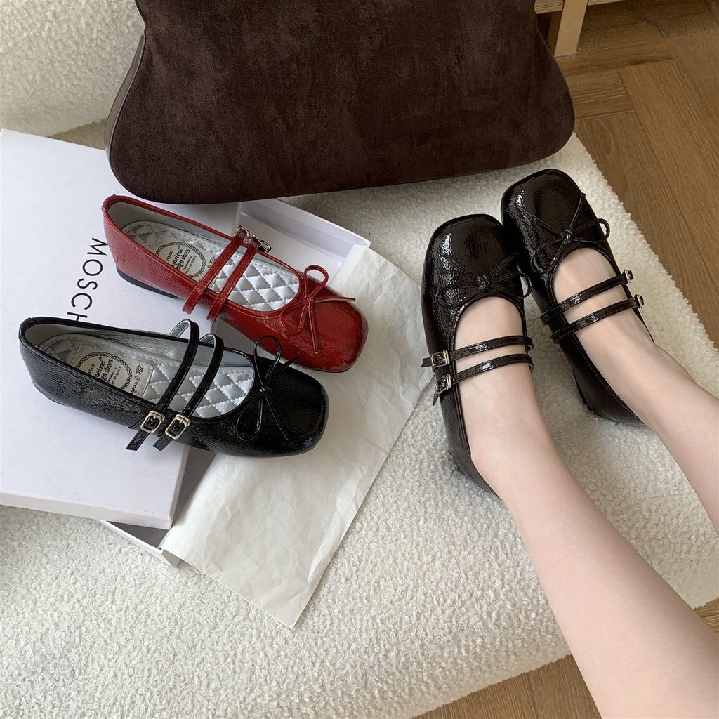 TT Phong Cách Hàn Quốc Nơ Mary Jane Giày Nữ Đế Bằng Giày Ba Lê Đế Mềm Không Mệt Mỏi Chân