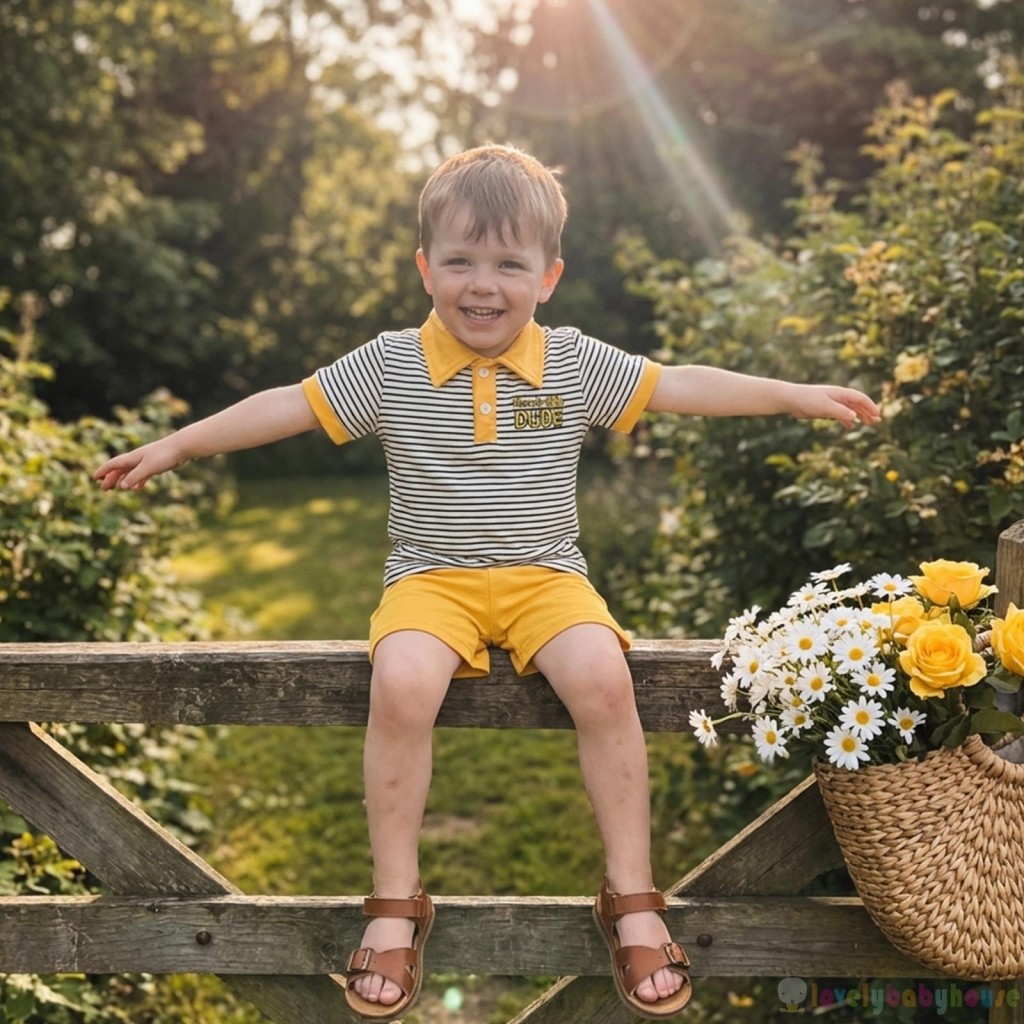 LBH-Boys Mùa Hè Tay Ngắn Ve Áo Thêu Chữ Sọc Áo Và Quần Short Màu Trơn
