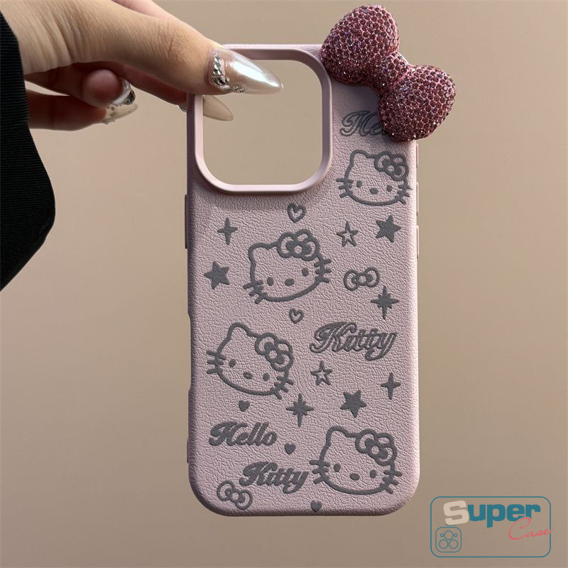 Ốp Lưng Tương Thích Cho IPhone 11 16 17 12 14 15 13 Pro Max 16 15 Plus XR Air 15 17 16 11 Pro Hoạt Hình Ngọt Ngào Dễ Thương Mèo Con Ngôi Sao 3D Kim Cương Giả Nơ Da Họa Tiết