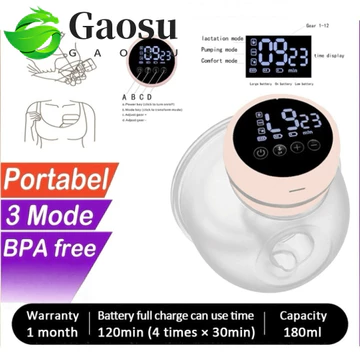 Máy hút sữa điện GAOSU, Máy hút sữa rảnh tay tích hợp thông minh dung tích 180ML, Sử dụng thoải mái Massage không đau Hút cao Máy hút sữa im lặng Máy hút sữa mẹ làm việc