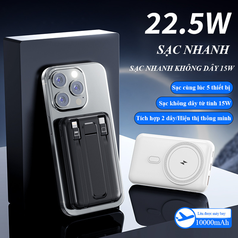 Sạc Dự Phòng Không Dây 10000mAh Tích Hợp 2 Dây Sạc Sạc Nhanh PD22.5W Mang Theo Tiện Lợi