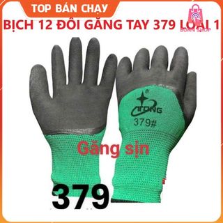 Bịch 12 đôi găng tay bảo hộ lao động phủ cao su sần chống cắt, găng tay 378, găng tay 379, găng tay 389