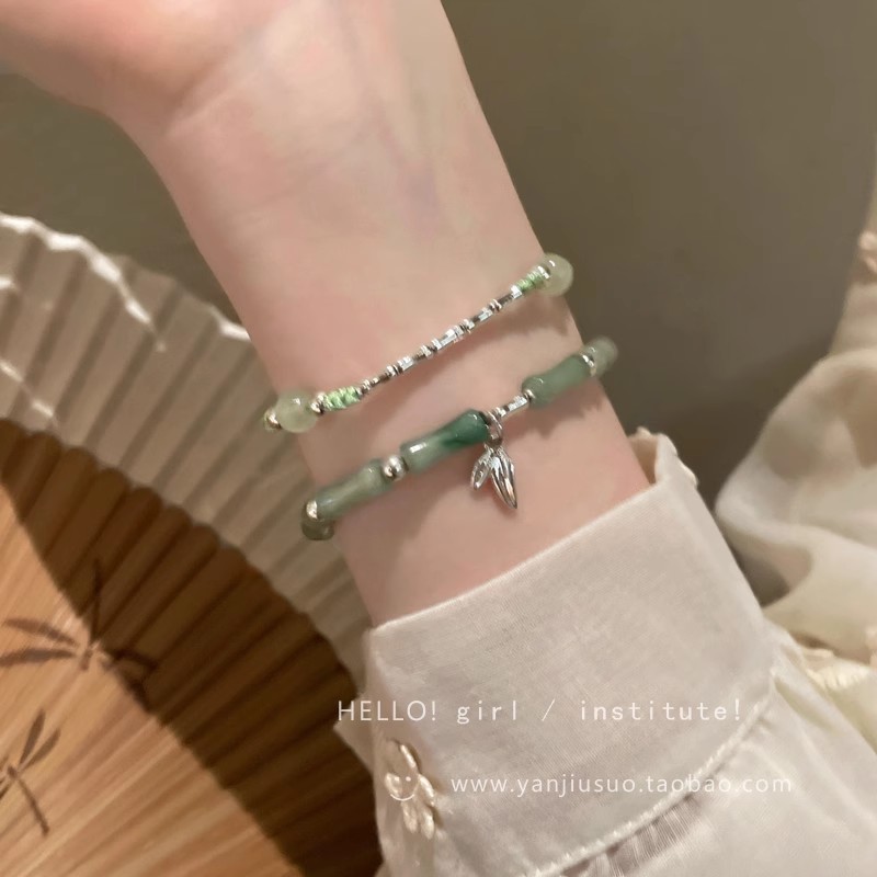 Mùa Xuân Mùa Hè Bán Ngọc Lục Bảo Xanh Giả Hetian Ngọc Tre Vòng Tay Nữ Mới Ánh Sáng Trung Quốc Sang Trọng Niche Tinh Tế Phong Cách Trung Quốc Xếp Chồng Vòng Tay