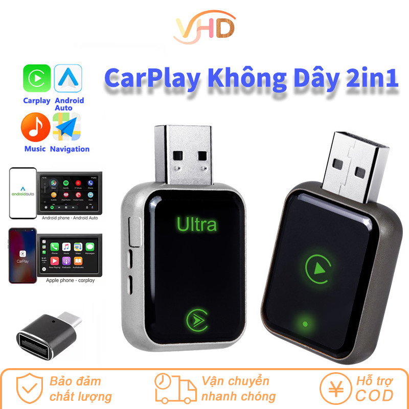 Bộ Chuyển Đổi Ô Tô 2in1 - Nâng Cấp Lên CarPlay & Android Auto Không Dây Từ Cổng Có Dây, Hỗ Trợ WiFi 5G & OTA