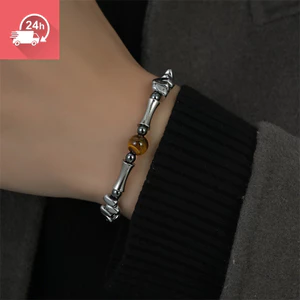 Vòng tay nam retro phong cách Trung Quốc, làm từ obsidian và đá hổ mắt, bền đẹp