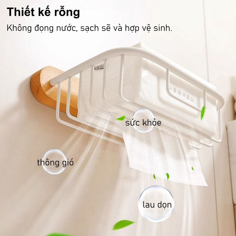 Kệ giấy vệ sinh nhà tắm gỗ tự nhiên, bề mặt chống nước, lắp đặt không cần khoan , bền đẹp