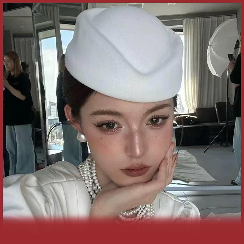 Mũ nồi cá tuyết mũ tiếp viên hàng không tiếp viên hàng không mũ cổ điển mũ đen phẳng đầu mũ tóc Clip Phụ kiện tóc