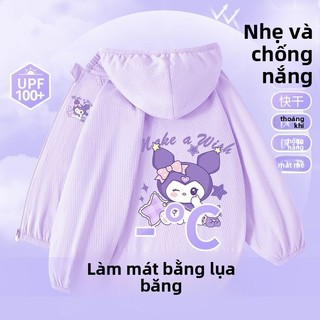 Áo khoác chống nắng Kuromi cho bé gái – áo mỏng nhẹ thoáng khí nhanh khô có mũ mặc hè