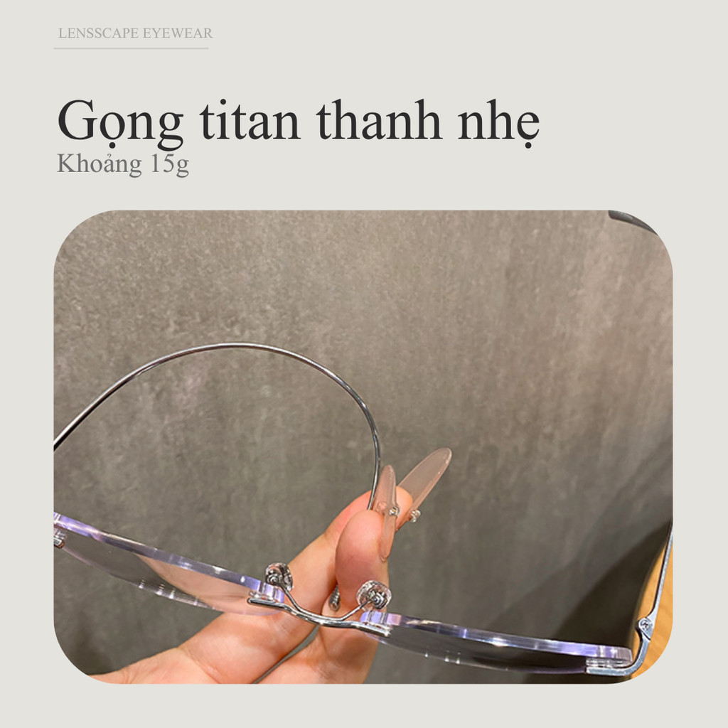 Kính chống ánh sáng xanh nữ gọng không viền mắt mèo khung titan nhẹ dùng hằng ngày