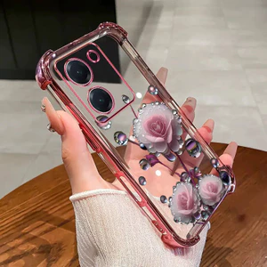 Ốp Điện Thoại, Dành Cho Redmi 13c, 14c, 13R, 14R, 4g Và 5G POCO C65, 4g POCO M6, M7, Ốp Silicon TPU Mềm Trong Suốt Với Bốn Góc Hoa Hồng, DZ