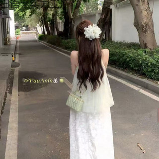 Váy liền thân giả hai mảnh cổ yếm dáng lửng phong cách Pháp mùa hè mới dành cho cô gái ngọt ngào