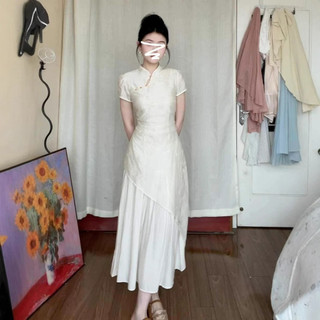 Váy Liền Sườn Xám Kiểu Trung Hoa Phong Cách Dịu Dàng Kiểu Pháp, Váy Thanh Lịch Cho Nữ mùa Hè