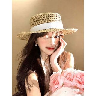 Pháp Cũ Vuông Ruy Băng Tiền Phong Cách Nữ Mùa Hè Đi Biển Kỳ Nghỉ Che Nắng Rỗng Phẳng Trên Mũ Rơm Phong Cách Mới 4.2