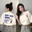 Quần áo cotton nguyên chất phong cách mới, cổ tròn, in chữ - Perfect cho học sinh mùa hè