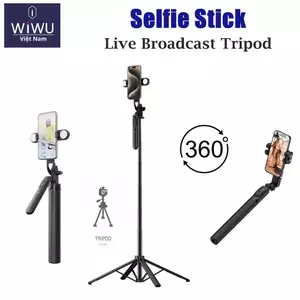 Gậy Chụp Ảnh WIWU TRIPOD SELFIE STICK Wi-SE012 Bluetooth 5.3 Đèn LED Kèm Điều Khiển Hỗ Trợ Livestream,Video