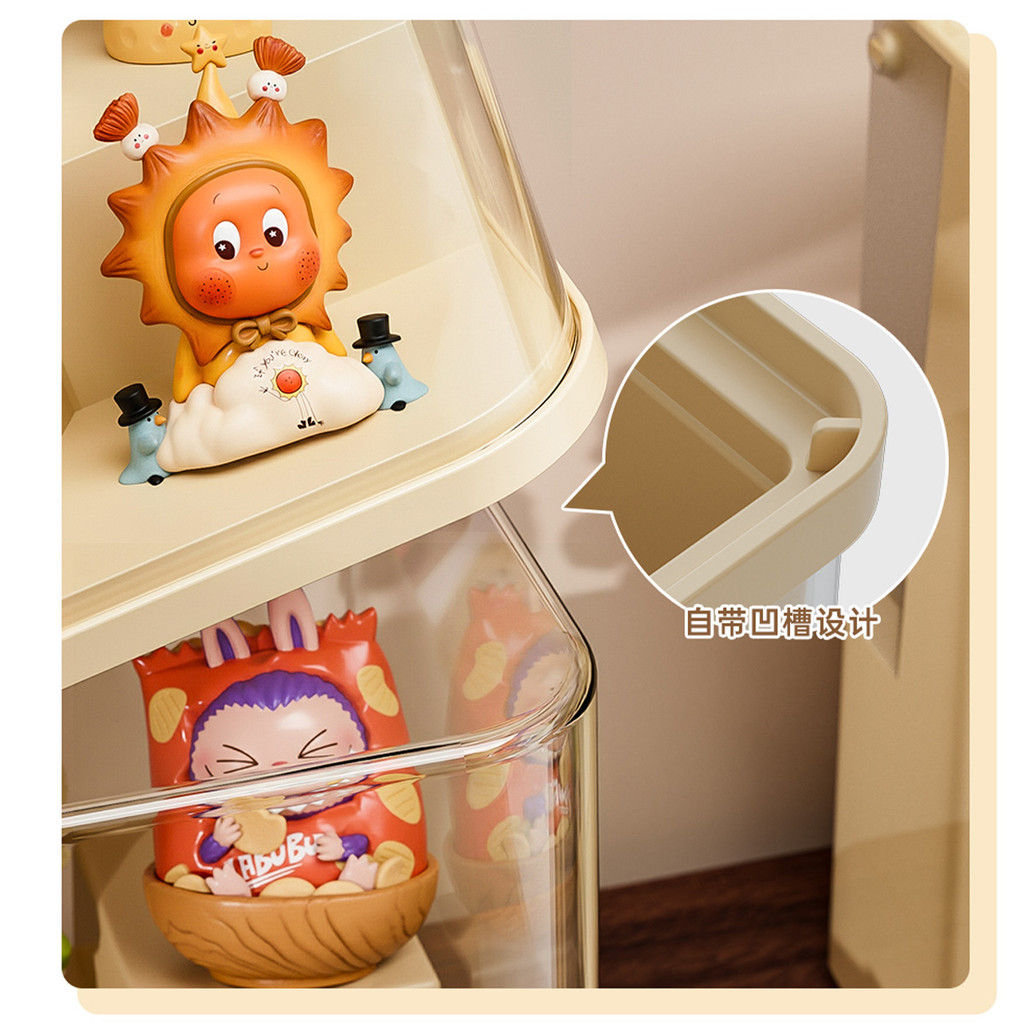 Tủ trưng bày Blindbox màu kem kệ mô hình Acrylic trong suốt chống bụi không cần lắp đặt | BigBuy360 - bigbuy360.vn
