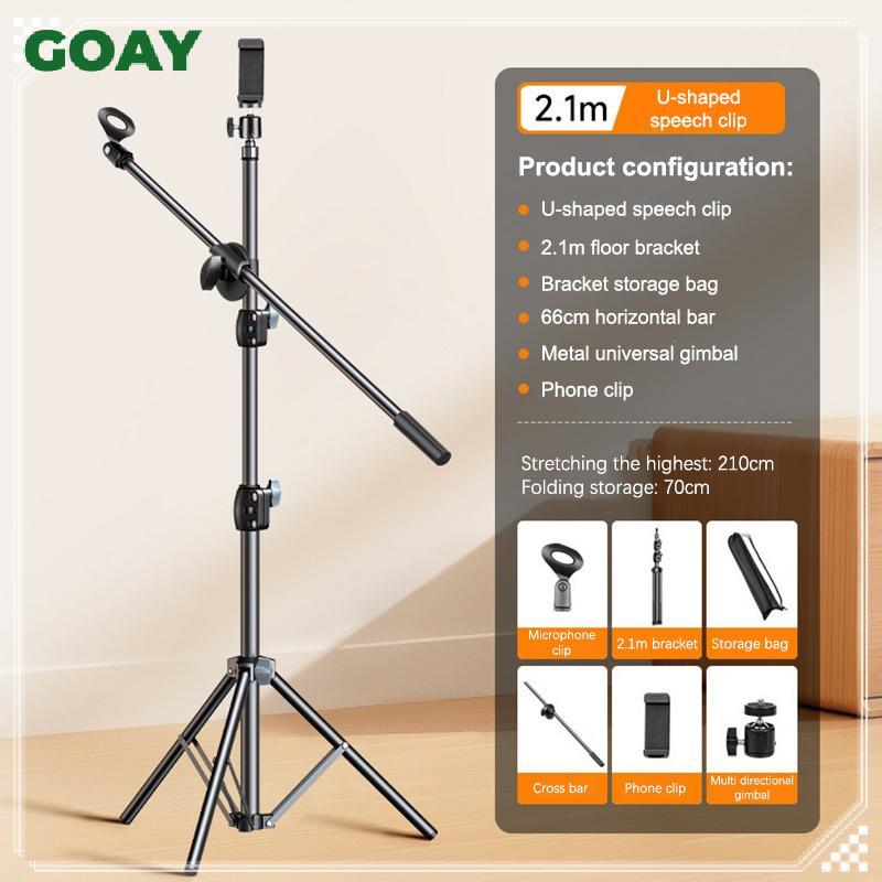 GOAY Micro Boom Chân Đế Chân Đế 1.7 2.1M Mic Chân Máy Braet 66CM Tay Chữ Thập Có Kẹp Và Giá Đỡ Điện Thoại Cho Iphone Samsung Xiaomi VN