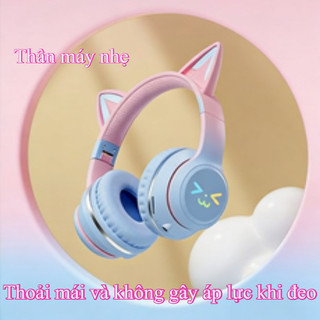Tai Nghe Bluetooth Không Dây Tai Mèo Dễ Thương, đeo đầu, Có Micro, Bass Mạnh, Có Thể Gập Gọn Và Dễ Mang Theo