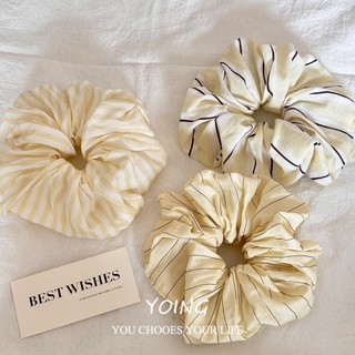 Dây buộc tóc nữ scrunchy sọc vàng cao cấp - phụ kiện tóc thời trang cho xuân hè