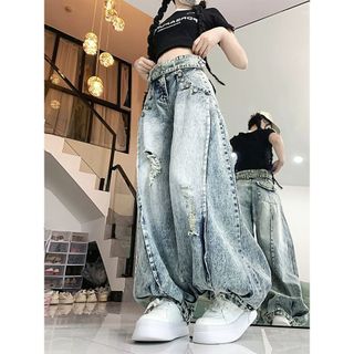 Quần ống rộng kiểu Mỹ thiết kế trẻ trung cho nữ, có hiệu ứng rủ, hợp thời trang cho mùa xuân hè