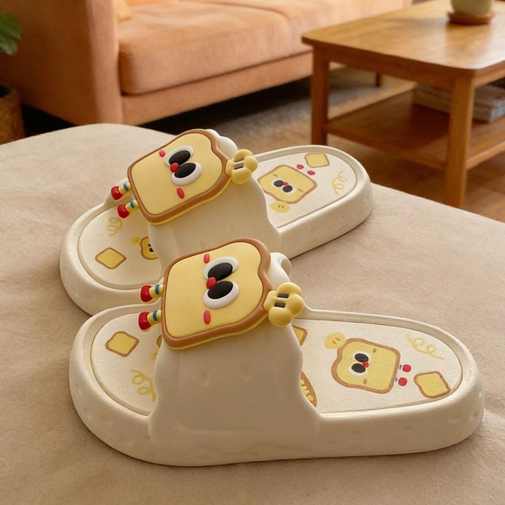 Sáng Tạo Bánh Mì Nướng Hoạt Hình Dép Đế Dày Nữ Mùa Hè Mặc Ngoài Thoải Mái Flip-Flops Nữ EVA Dép Dép