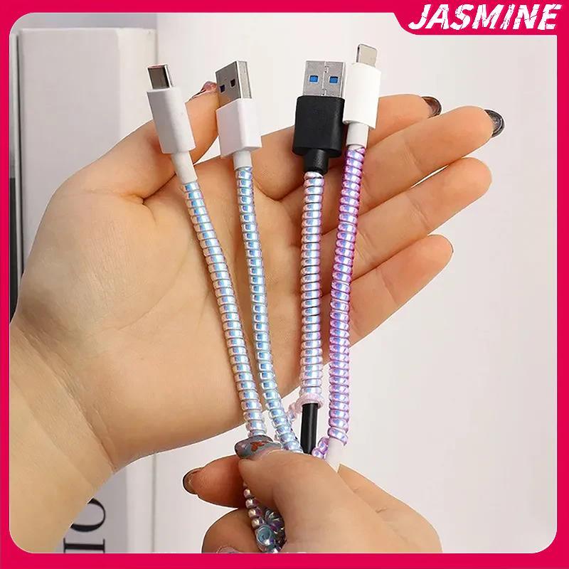 JASMINE 1.6m Xoắn Ốc Cáp Sạc Dây Bảo Vệ Chống Vỡ Lò Xo Dây Bảo Vệ Cho Cáp Sạc USB Tai Nghe Dữ Liệu Bobbin Winder JASMINE