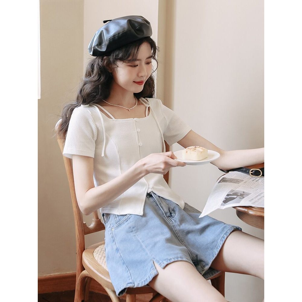 Mutu áo thun nữ phong cách Hồng Kông, ngọt ngào và cá tính, thiết kế slim-fit, phù hợp mùa hè