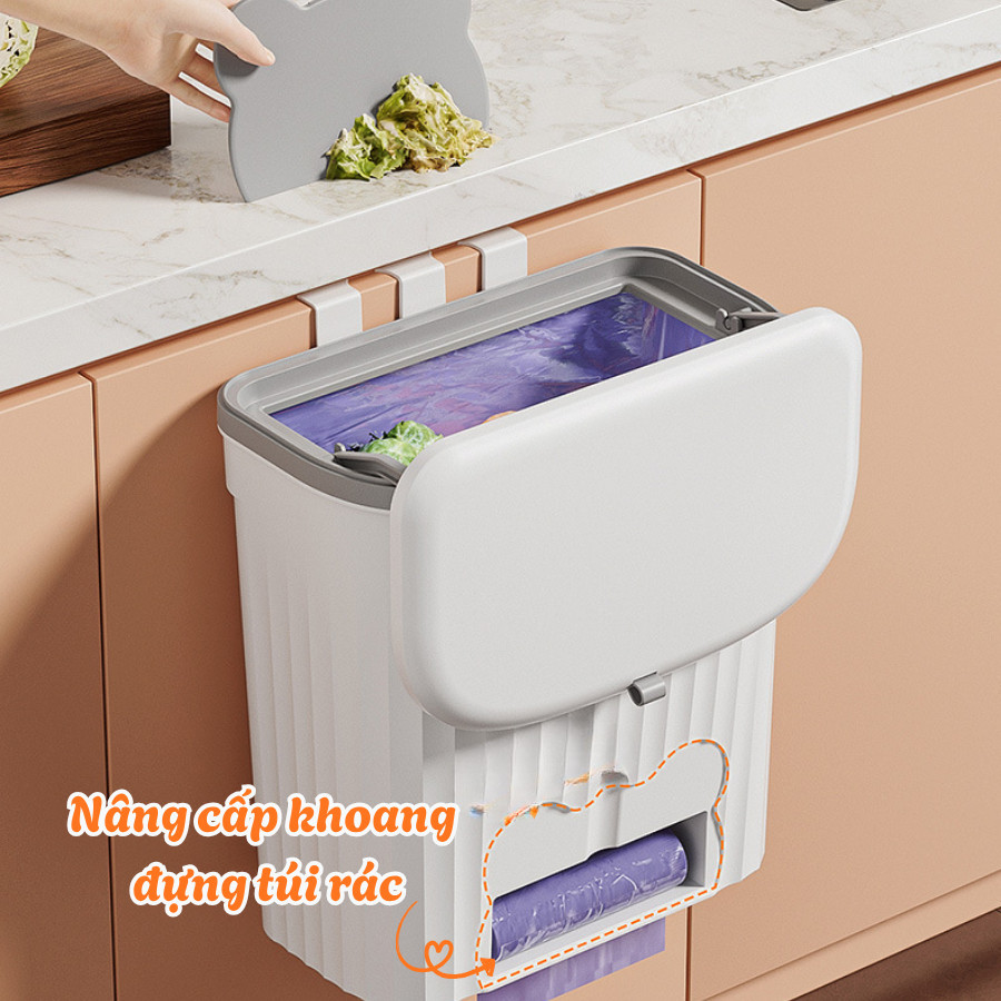 Thùng Rác Treo Tủ Bếp 12L Siêu Tiện – Không Cần Khoan, Tặng Kèm Miếng Dán Tường Và Móc Cài Cánh Tủ Linh Hoạt Dino