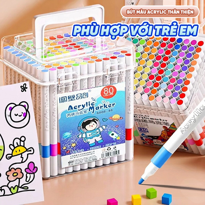 Bút Màu Nước Markers Acrylic 36/48/60/80 Màu - Cho Học Sinh Vẽ Tranh Và Sáng Tạo DIY bút đánh dấu