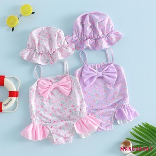 MG-Toddler Đồ bơi bé gái Bikini hoa không tay có mũ Đồ bơi để tắm mùa hè
