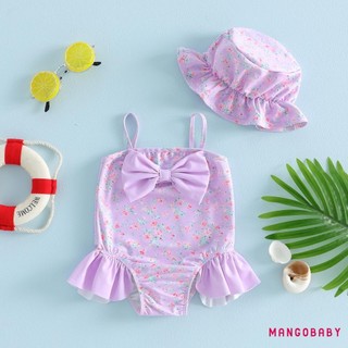 MG-Toddler Đồ bơi bé gái Bikini hoa không tay có mũ Đồ bơi để tắm mùa hè