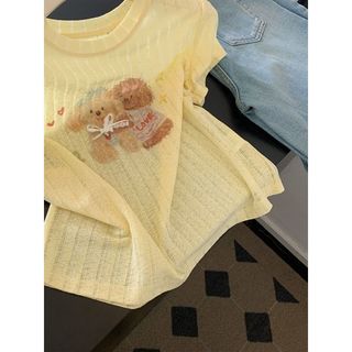 Plus Size Top Nữ Vàng Tay Ngắn Top Dopamine Cổ Tròn In Hình Áo Thun Nữ Ngắn Top Mùa Hè Mỏng Nhẹ Sang Trọng Cao Cấp Cảm Giác 2026 Áo Ngắn Plus