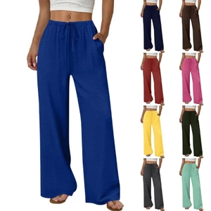 PCF * Quần ống rộng dành cho nữ Dây rút Flowy Thắt lưng co giãn Công sở Quần áo đi biển thông thường