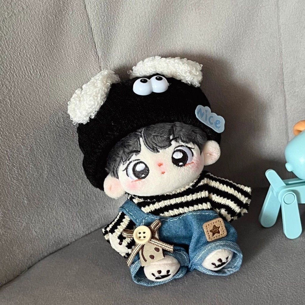 10cm Quần Áo Cho Bé cm Cotton Búp Bê Thường Cơ Thể Sọc Denim Quần Áo Con Chó Con Mũ Búp Bê Búp Bê Thay Thế 4.16