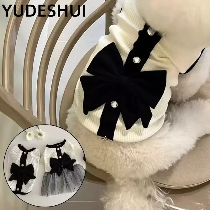 YudhUI Váy Cho Chó Sang Trọng, Nơ Ren Mỏng Mùa Hè Quần Áo Chó Con, Đồ Cho Thú Cưng Đen Trắng Chó Mèo Váy Bé Gái Trang Phục Cho Chó